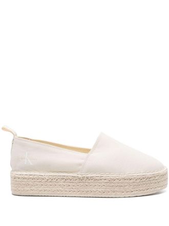 Calvin Klein Jeans 35 mm espadrilles met logoprint en plateauzool - Wit