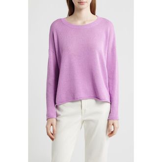 Eileen Fisher Crewneck Organic Linen & Organic Cotton Sweater in Bright Aster at Nordstrom, Size Xx-Small