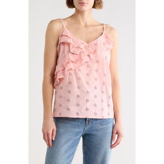 Forgotten Grace Double Ruffle Eyelet Cami in Pink at Nordstrom Rack, Size X-Large Regular