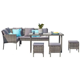 Concept Usine Conjunto de jard&iacute;n de resina negra y gris de 8 plazas