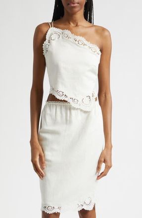 Poss&eacute; Darya Brodierie Trim One Shoulder Tie Back Top in Cream at Nordstrom, Size Xx-Small