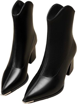 Generic Punk Women Leather Boots Luxury Pointed Brand Toe Ankle Boots Trendy High Heels Zipper Goth Pumps Shoes French Womens Boots(Black,4.5US)