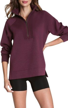 Spanx Air Essentials Brushed Half-Zip Sweatshirt in Plum Berry Heather at Nordstrom, Size X-Small