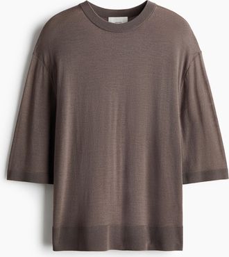 H&M T-Shirt aus Merinowolle - Dunkles Graubraun