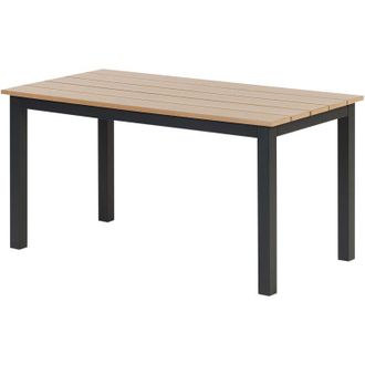 Beliani Tavolo da giardino Tavolino da esterno 96 x 52 cm in plastica legno chiaro e telaio nero Messina