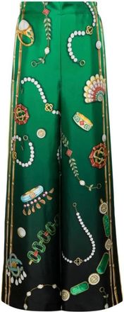 Casablanca Joyaux DAfrique Zijden Wijde Broek - Dames - Wijde Broeken - Groen - XS - Broeken