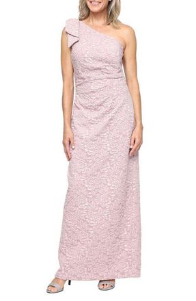 Alex Evenings One-Shoulder Floral Crepe Column Gown in Blush at Nordstrom, Size 12P