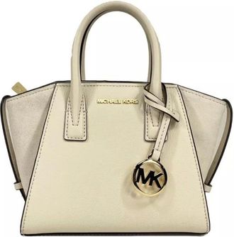 Michael Kors Handbags, female, Beige, Size: ONE SIZE Cream Satchel Crossbody Bag with Gold Charm