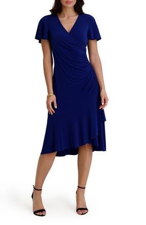 Kensie Short Sleeve Faux Wrap Midi Dress in Cobalt at Nordstrom Rack, Size Xx-Large