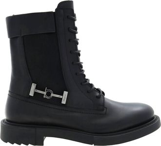 Ferragamo Mens Leather Combat Boots In Black
