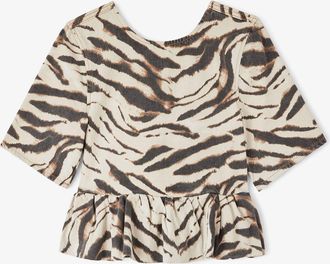 Ganni White Top in Zebra Denim - Size 32 Organic Cotton