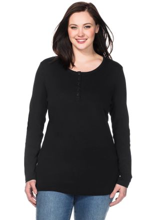 Sheego Langarmshirt SHEEGO Langarmshirt, Damen, Gr. 40/42, schwarz, 100% Baumwolle, unifarben, Rundhals, Shirts Langarmshirt