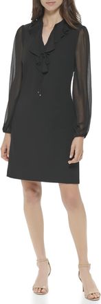 Tommy Hilfiger Womens Twofer Scuba Crepe Dress, Black/Black, 8