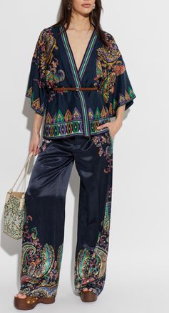 Etro Wide-leg Trousers, Womens, Navy Blue