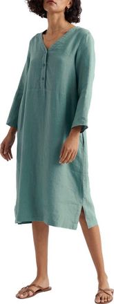 Seasalt Cornwall Dew Drop Long Sleeve Linen Midi Dress in Sardine at Nordstrom, Size 10