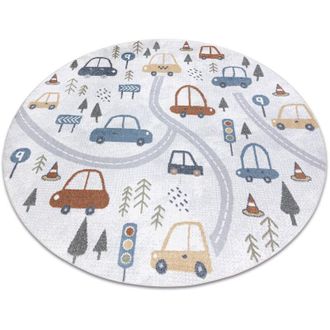 RugsX Rugsx - Carpet bono 8436 circle Cars, street cream / light grey multicolour round 200 cm