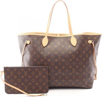 Louis Vuitton Brown Coated Canvas Leather Handbag Pouch Tote Bag (Pre-Owned)