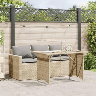 vidaXL Set Comedor De Jard&iacute;n 2 Pzas Con Cojines Rat&aacute;n Sint&eacute;tico Beige Vidaxl