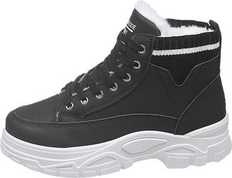 Generic Womens Boots Patchwork Sock Style Boots Mid Calf Height Increasing Plush Lined Cosy Winter Boot Platform Sole Slip Resistant Warm Fashion Footwear