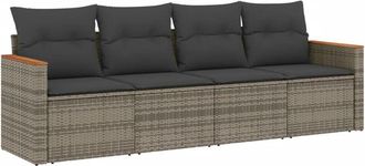 vidaXL Set De Sof&aacute;s De Jard&iacute;n 4 Pzas Y Cojines Rat&aacute;n Sint&eacute;tico Gris Vidaxl