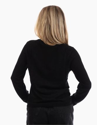 HUGO BOSS Womens Crew Neck Ribbed Collar Long Sleeve Jersey Sweater - Black - Size: 14