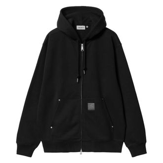Carhartt Work in Progress Carhartt Wip, Zip-throughs, male, Black, Size: XL Hooded Sweat Jacket with Front Logo