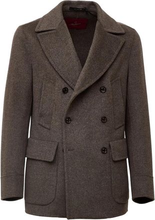 Montecore Peacot Double-Breasted Jas - Heren - Mantel - Bruin - 2XL - Wol - Jassen