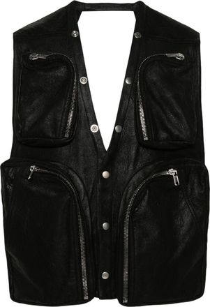 Rick Owens leather V-neck gilet - men - Cotton/Spandex/Elastane/Lambskin - 50 - Black