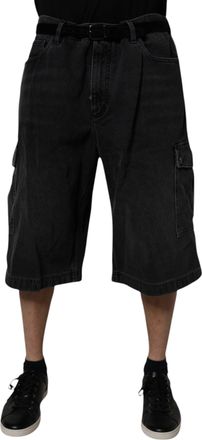 Dolce & Gabbana Black Mid Waist Denim Cargo Bermuda Mens Shorts