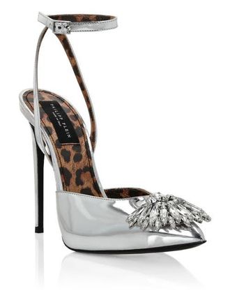 Philipp Plein Mirror Leather Decollete Hi- Heels Brooches Women in Silver at Nordstrom, Size 36