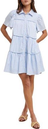 Wishlist Check Print Buttoned Babydoll Dress in Sky/White at Nordstrom Rack, Size Medium