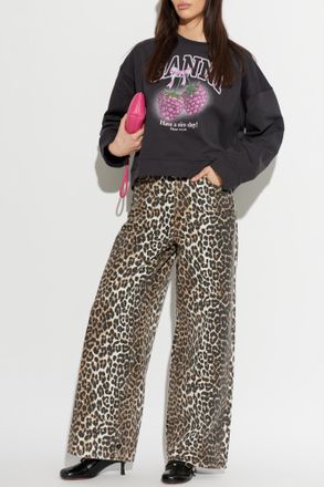 Ganni Sweatshirt With Logo, Womens, Grey