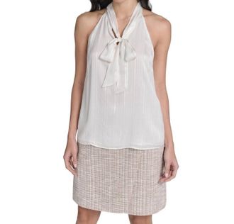 Calvin Klein Tie-Neck Sleeveless Blouse In White