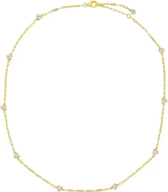 Crislu Valentine Cubic Zirconia Heart Station Necklace in 18Kt Yellow Gold/clear Stone at Nordstrom, Size 16
