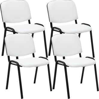 Clp Clp - Set De 4 Sillas De Reuniones Ken En Cuero Pu Blanco