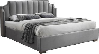 Vente-Unique Canap&eacute; abatible 160 x 200 cm con cabecero curvado - Terciopelo - Gris claro - TEOMIS