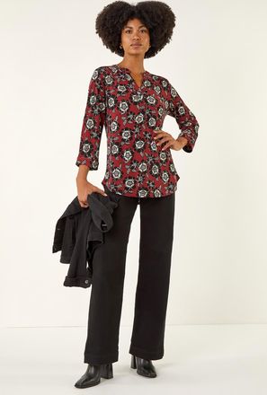 Roman Floral Puff Print Stretch Shirt
