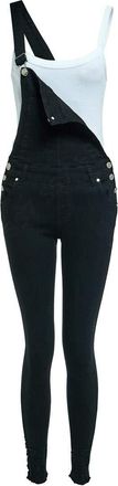 SS7 Dungaree Skinny Fit Stretch Denim Black Womens Size 6-16 Ladies Dungarees Rip Jeans