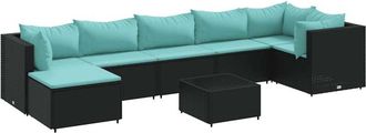 vidaXL Set De Muebles De Jard&iacute;n 8 Pzas Y Cojines Rat&aacute;n Sint&eacute;tico Negro Vidaxl