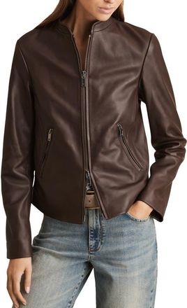Reiss Allie Leather Jacket in Chocolate Brown at Nordstrom, Size 14 Us