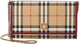 Burberry Check E-Canvas & Leather Wallet On Chain