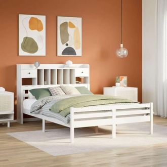 vidaXL Cama Con Estanter&iacute;a Sin Colch&oacute;n Madera Maciza Blanca 150x200 Cm Vidaxl