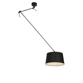 QAZQA Moderno L&aacute;mpara Colgante Negra Con Pantalla De Lino Negra 35 Cm - Blitz Lino /acero Cil&iacute;ndra /alargada /redonda Adecuado Para Led Max. 1 X 60 Watt - Q