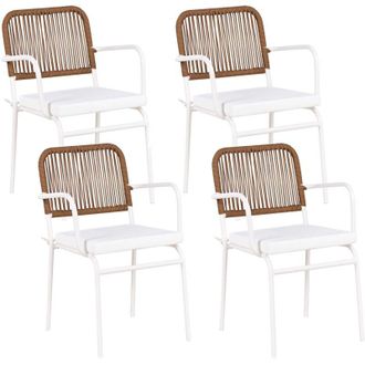 Beliani Set di 4 sedie da giardino in metallo con cuscini extra Bianco Taceno