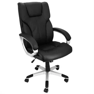 Elama High Back Adjustable Faux Leather Office Chair in Black with Silver Base