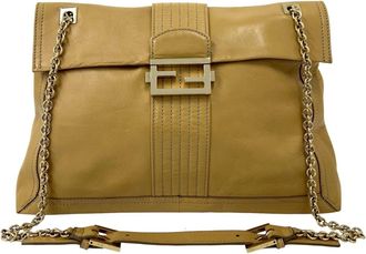 Fendi Beige Leather Shoulder Bag Tote Bag (Pre-Owned)