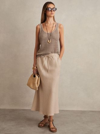 Reiss Neutral Slip Midi Skirt, 16