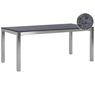Beliani Mesa De Comedor De Jard&iacute;n Con Tablero De Granito Gris Y Plateado Patas De Acero Para 6 Personas 180 X 90 X 74 Cm Grosseto