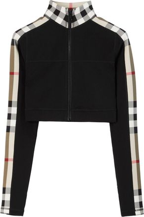 Burberry Womens Stretch Jersey Cropped Sweater With Check Trim