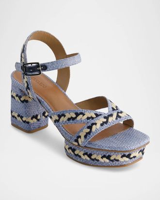 Bernardo Liana Sandals Blue Ankle Strap Block Heel Platform HAWK645